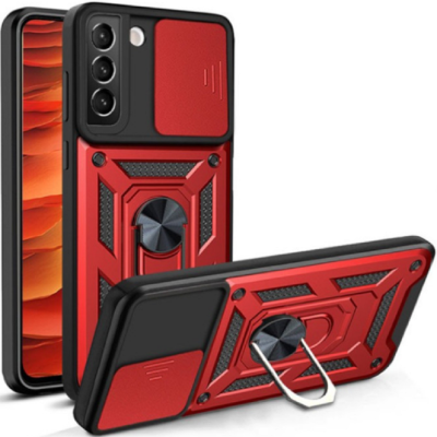 Bodycell Armor Slide - Ανθεκτική Θήκη Samsung Galaxy S21 5G με Κάλυμμα για την Κάμερα & Μεταλλικό Ring Holder - Red (5206015004858)