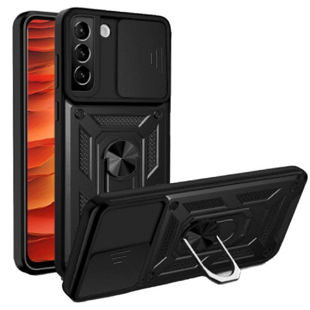 Bodycell Armor Slide - Ανθεκτική Θήκη Samsung Galaxy S21 5G με Κάλυμμα για την Κάμερα & Μεταλλικό Ring Holder - Black (5206015004841)