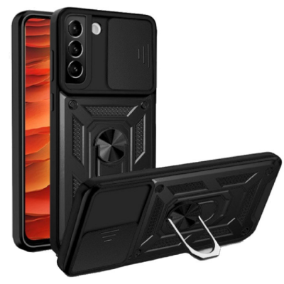 Bodycell Armor Slide - Ανθεκτική Θήκη Samsung Galaxy S21 5G με Κάλυμμα για την Κάμερα & Μεταλλικό Ring Holder - Black (5206015004841)
