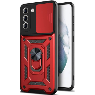 Bodycell Armor Slide - Ανθεκτική Θήκη Samsung Galaxy S21 FE 5G με Κάλυμμα για την Κάμερα & Μεταλλικό Ring Holder - Red (5206015005190)