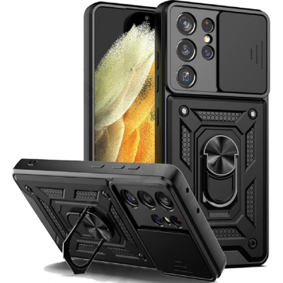 Bodycell Armor Slide - Ανθεκτική Θήκη Samsung Galaxy S21 Ultra 5G με Κάλυμμα για την Κάμερα & Μεταλλικό Ring Holder - Black (5206015011931)