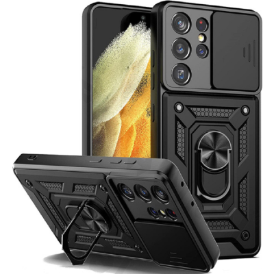 Bodycell Armor Slide - Ανθεκτική Θήκη Samsung Galaxy S22 Ultra 5G με Κάλυμμα για την Κάμερα & Μεταλλικό Ring Holder - Black (5206015014482)