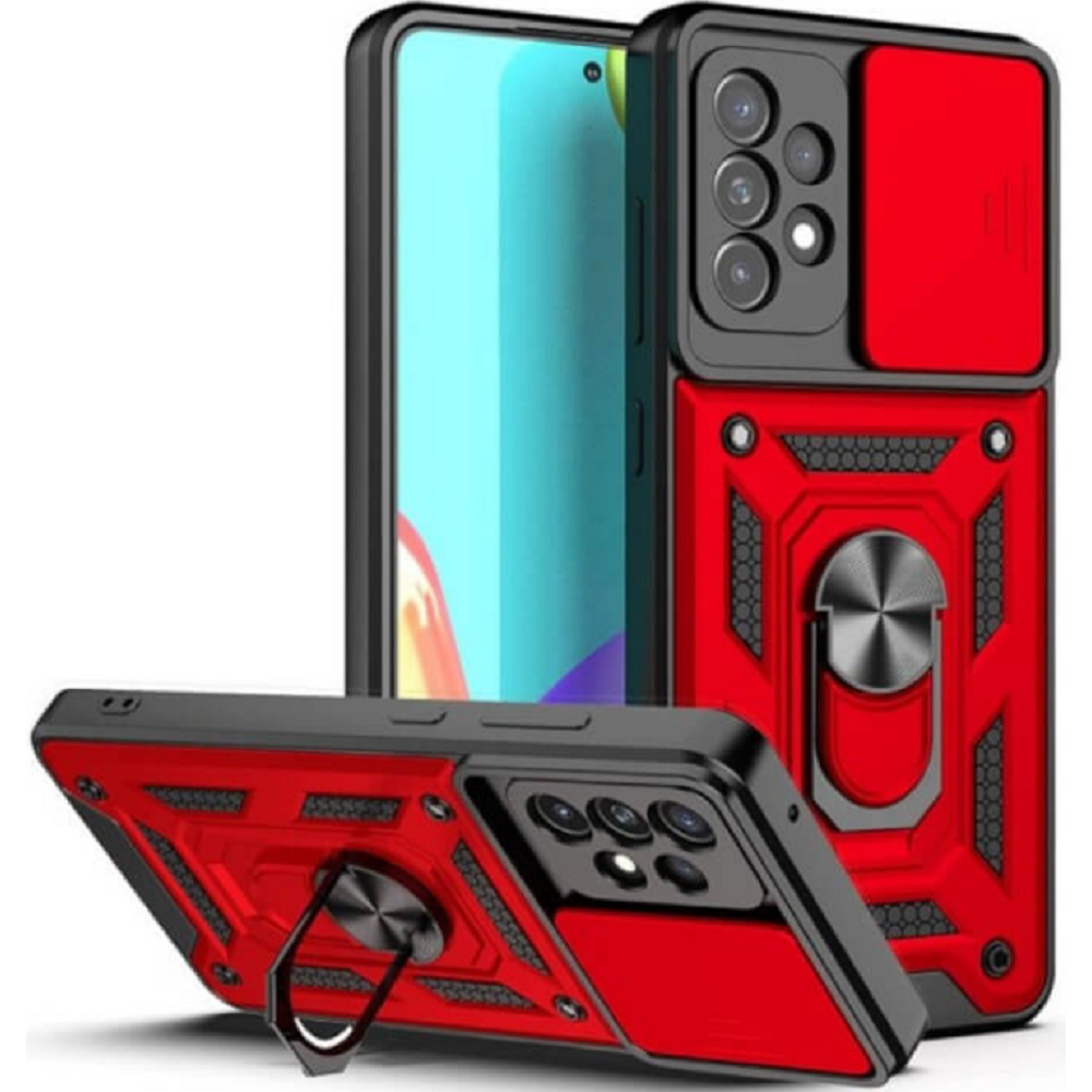 Bodycell Armor Slide - Ανθεκτική Θήκη Samsung Galaxy A72 με Κάλυμμα για την Κάμερα & Μεταλλικό Ring Holder - Red (5206015004797)