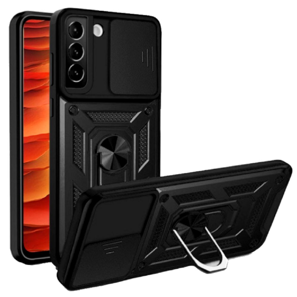 Bodycell Armor Slide - Ανθεκτική Θήκη Samsung Galaxy S22 5G με Κάλυμμα για την Κάμερα & Μεταλλικό Ring Holder - Black (5206015013164)