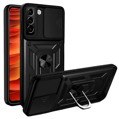 Bodycell Armor Slide - Ανθεκτική Θήκη Samsung Galaxy S22 5G με Κάλυμμα για την Κάμερα & Μεταλλικό Ring Holder - Black (5206015013164)