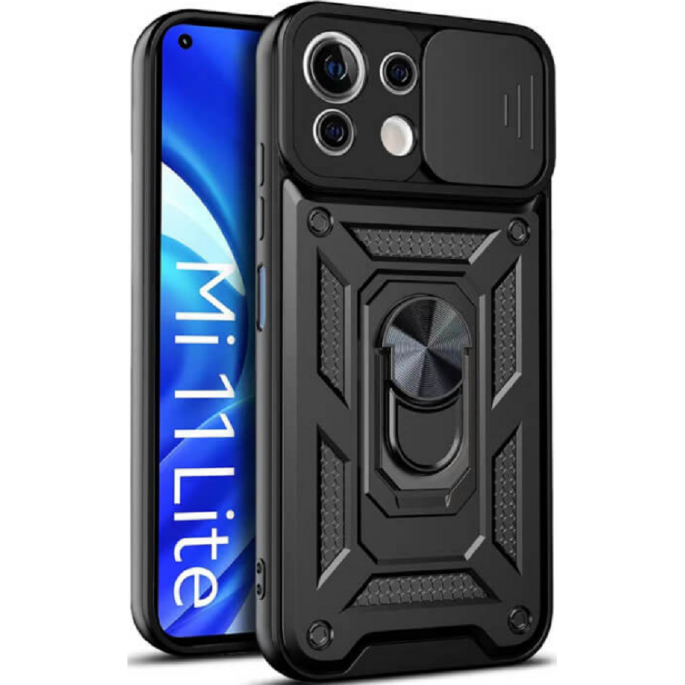 Bodycell Armor Slide - Ανθεκτική Θήκη Xiaomi Mi 11 Lite με Κάλυμμα για την Κάμερα & Μεταλλικό Ring Holder - Black (5206015014512)