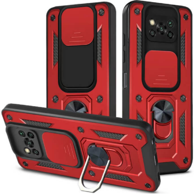 Bodycell Armor Slide - Ανθεκτική Θήκη Xiaomi Poco X3 / X3 Pro / X3 NFC με Κάλυμμα για την Κάμερα & Μεταλλικό Ring Holder - Red (5206015012112)