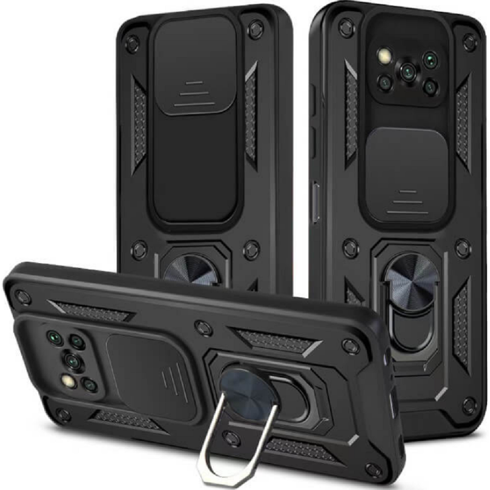 Bodycell Armor Slide - Ανθεκτική Θήκη Xiaomi Poco X3 / X3 Pro / X3 NFC με Κάλυμμα για την Κάμερα & Μεταλλικό Ring Holder - Black (5206015012105)