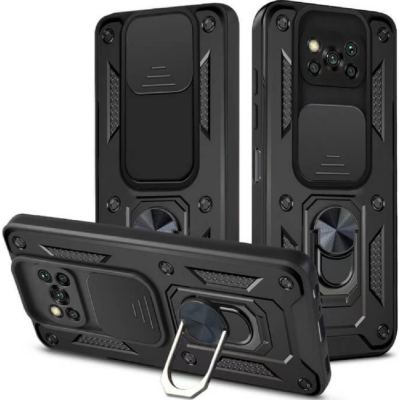 Bodycell Armor Slide - Ανθεκτική Θήκη Xiaomi Poco X3 / X3 Pro / X3 NFC με Κάλυμμα για την Κάμερα & Μεταλλικό Ring Holder - Black (5206015012105)