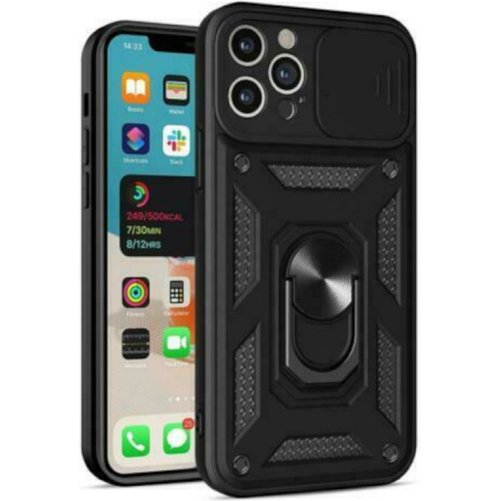 Bodycell Armor Slide - Ανθεκτική Θήκη Apple iPhone 12 Pro με Κάλυμμα για την Κάμερα & Μεταλλικό Ring Holder - Black (5206015003202)