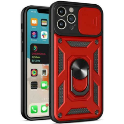 Bodycell Armor Slide - Ανθεκτική Θήκη Apple iPhone 12 Pro με Κάλυμμα για την Κάμερα & Μεταλλικό Ring Holder - Red (5206015003219)
