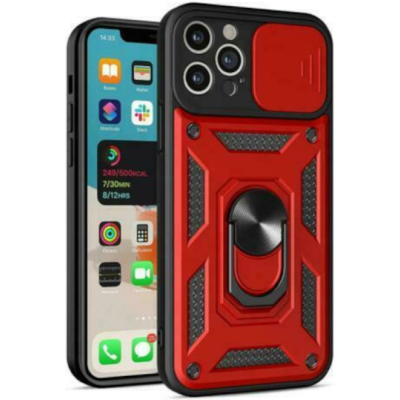 Bodycell Armor Slide - Ανθεκτική Θήκη Apple iPhone 12 Pro Max με Κάλυμμα για την Κάμερα & Μεταλλικό Ring Holder - Red (5206015003240)
