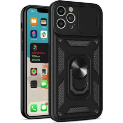 Bodycell Armor Slide - Ανθεκτική Θήκη Apple iPhone 12 Pro Max με Κάλυμμα για την Κάμερα & Μεταλλικό Ring Holder - Black (5206015003233)