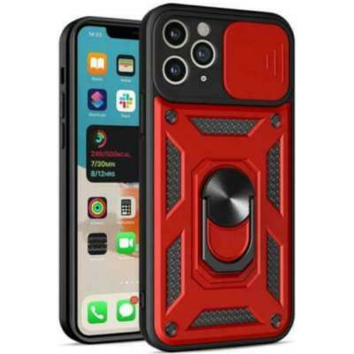 Bodycell Armor Slide - Ανθεκτική Θήκη Apple iPhone 11 Pro Max με Κάλυμμα για την Κάμερα & Μεταλλικό Ring Holder - Red (5206015003158)