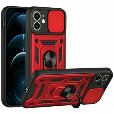 Bodycell Armor Slide - Ανθεκτική Θήκη Apple iPhone 11 με Κάλυμμα για την Κάμερα & Μεταλλικό Ring Holder - Red (5206015003011)