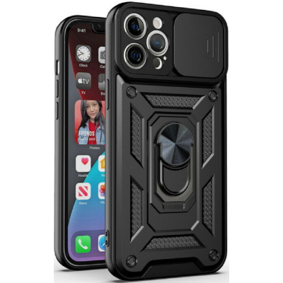 Bodycell Armor Slide - Ανθεκτική Θήκη Apple iPhone 13 Pro με Κάλυμμα για την Κάμερα & Μεταλλικό Ring Holder - Black (5206015003455)