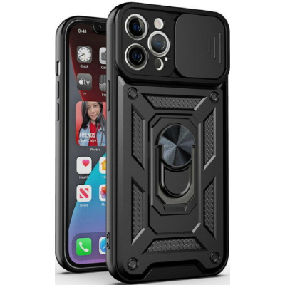 Bodycell Armor Slide - Ανθεκτική Θήκη Apple iPhone 13 Pro Max με Κάλυμμα για την Κάμερα & Μεταλλικό Ring Holder - Black (5206015003530)