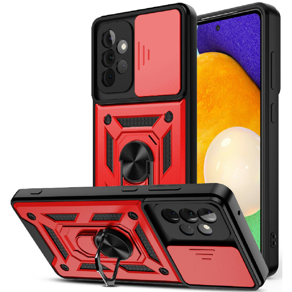 Bodycell Armor Slide - Ανθεκτική Θήκη Samsung Galaxy A52 / A52s 5G με Κάλυμμα για την Κάμερα & Μεταλλικό Ring Holder - Red (5206015004735)