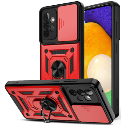 Bodycell Armor Slide - Ανθεκτική Θήκη Samsung Galaxy A52 / A52s 5G με Κάλυμμα για την Κάμερα & Μεταλλικό Ring Holder - Red (5206015004735)