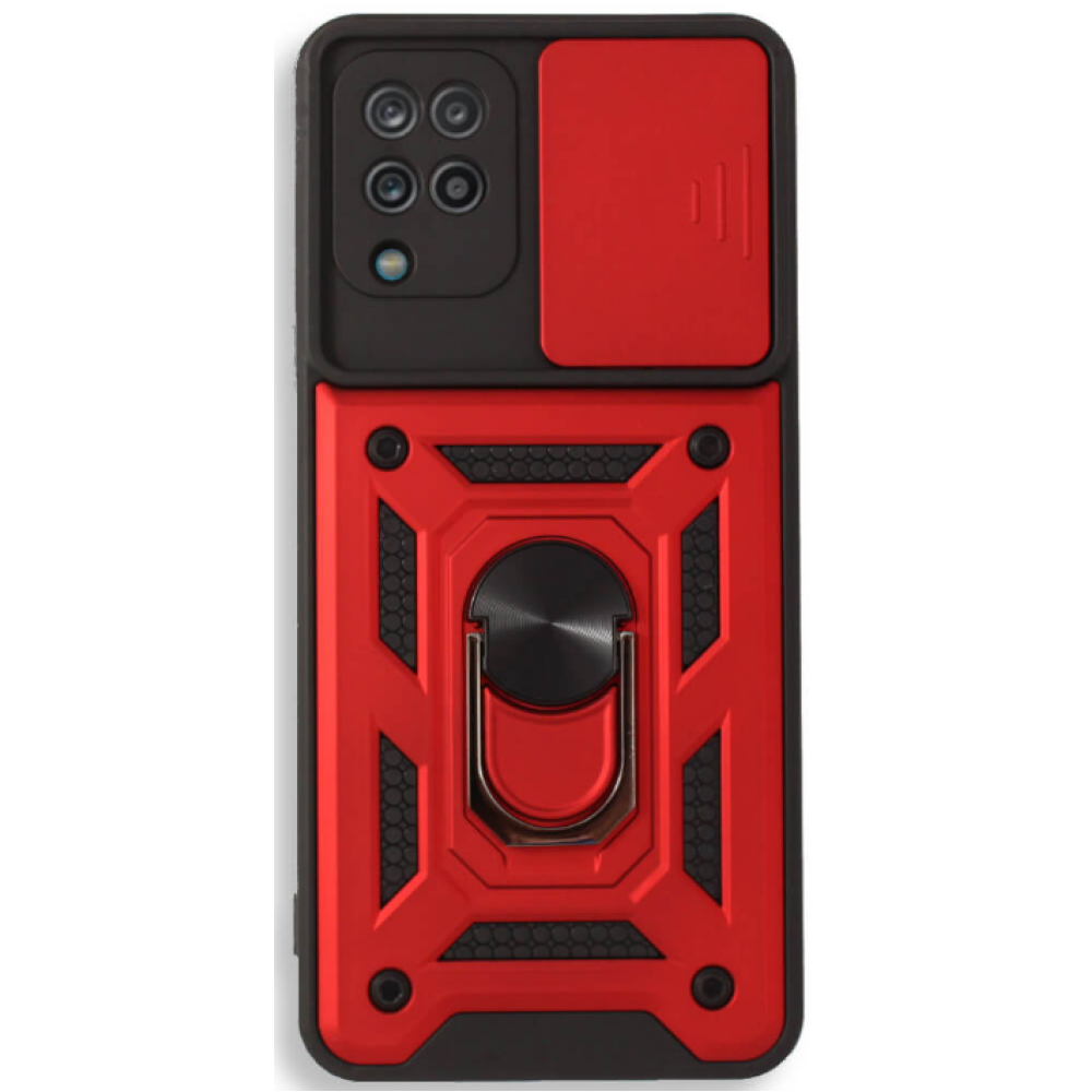 Bodycell Armor Slide - Ανθεκτική Θήκη Samsung Galaxy A12 με Κάλυμμα για την Κάμερα & Μεταλλικό Ring Holder - Red (5206015003684)