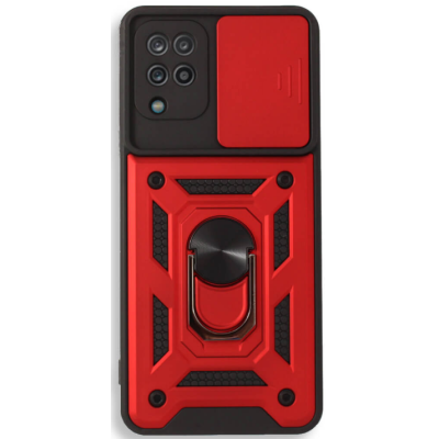 Bodycell Armor Slide - Ανθεκτική Θήκη Samsung Galaxy A12 με Κάλυμμα για την Κάμερα & Μεταλλικό Ring Holder - Red (5206015003684)
