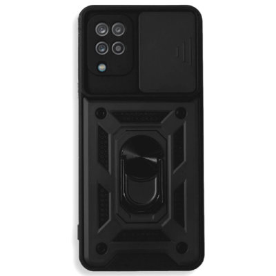 Bodycell Armor Slide - Ανθεκτική Θήκη Samsung Galaxy A12 με Κάλυμμα για την Κάμερα & Μεταλλικό Ring Holder - Black (5206015003677)