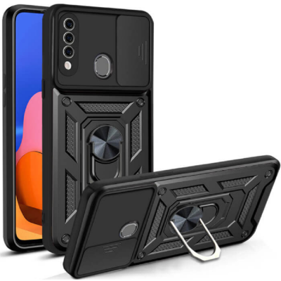 Bodycell Armor Slide - Ανθεκτική Θήκη Samsung Galaxy A20s με Κάλυμμα για την Κάμερα & Μεταλλικό Ring Holder - Black (5206015003707)