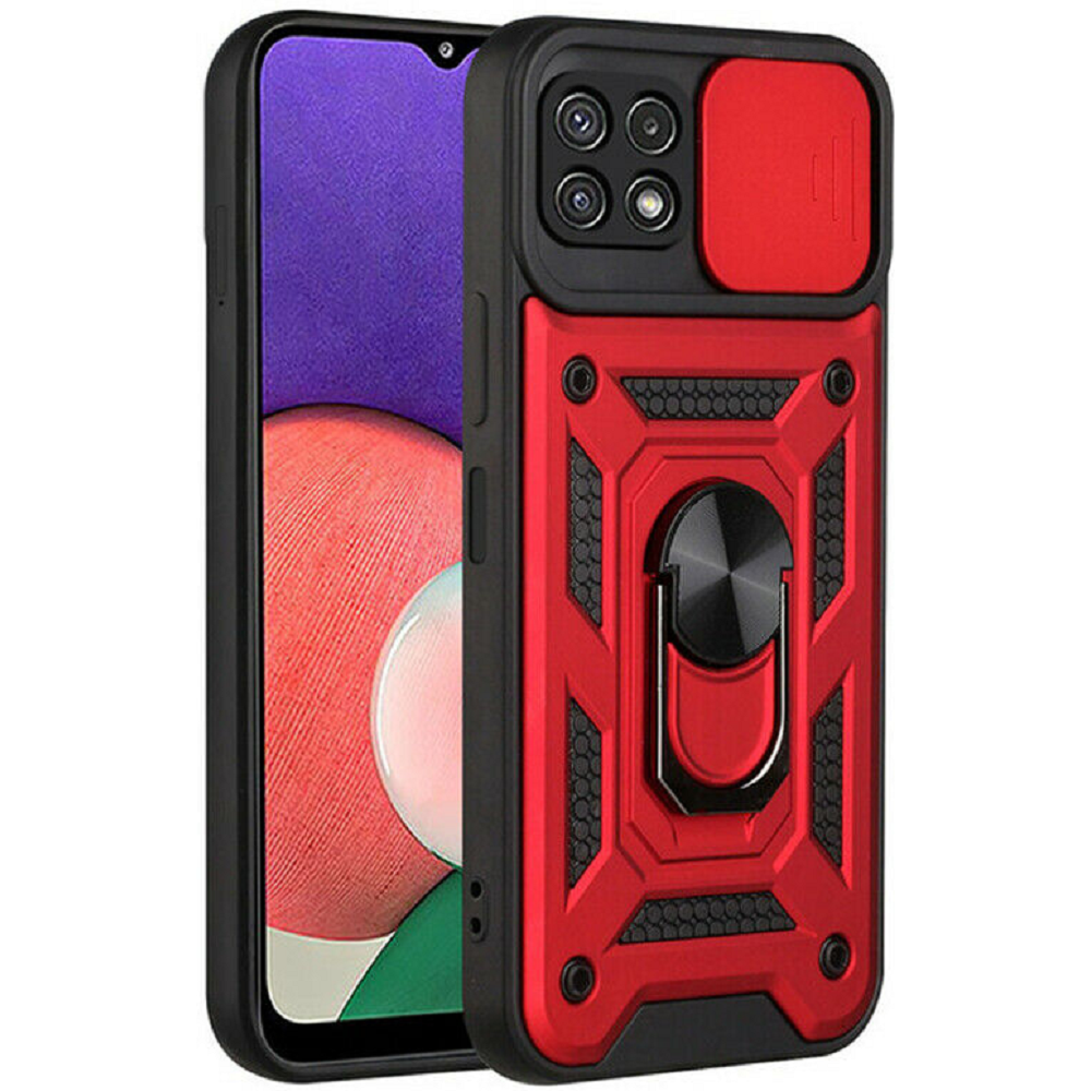 Bodycell Armor Slide - Ανθεκτική Θήκη Samsung Galaxy A22 5G με Κάλυμμα για την Κάμερα & Μεταλλικό Ring Holder - Red (5206015004162)
