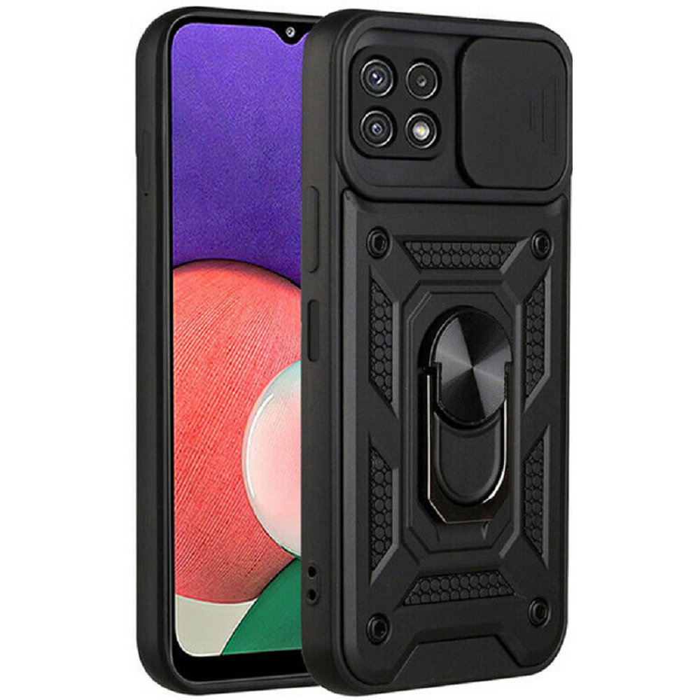 Bodycell Armor Slide - Ανθεκτική Θήκη Samsung Galaxy A22 5G με Κάλυμμα για την Κάμερα & Μεταλλικό Ring Holder - Black (5206015004155)
