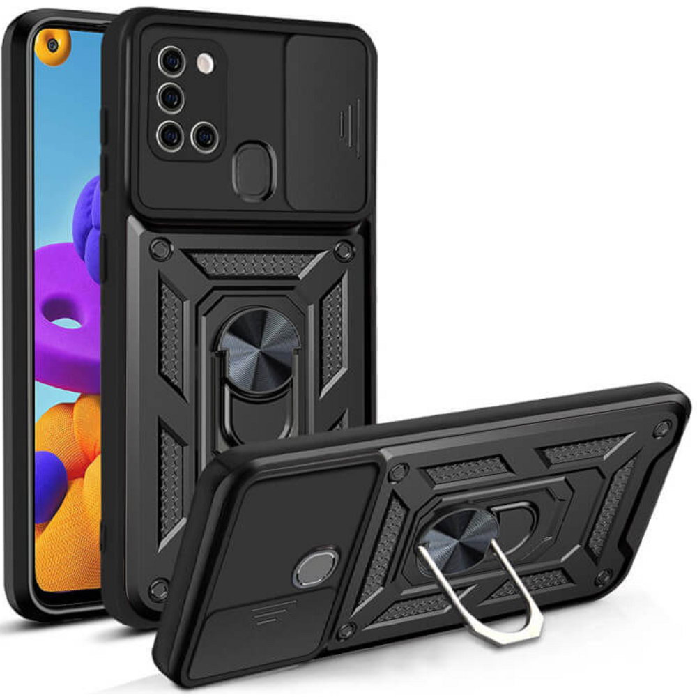 Bodycell Armor Slide - Ανθεκτική Θήκη Samsung Galaxy A21s με Κάλυμμα για την Κάμερα & Μεταλλικό Ring Holder - Black (5206015003738)