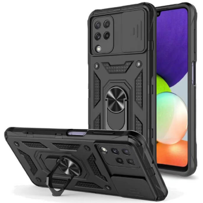 Bodycell Armor Slide - Ανθεκτική Θήκη Samsung Galaxy A22 4G με Κάλυμμα για την Κάμερα & Μεταλλικό Ring Holder - Black (5206015004124)