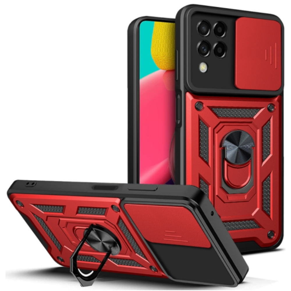 Bodycell Armor Slide - Ανθεκτική Θήκη Samsung Galaxy A22 4G με Κάλυμμα για την Κάμερα & Μεταλλικό Ring Holder - Red (5206015004131)