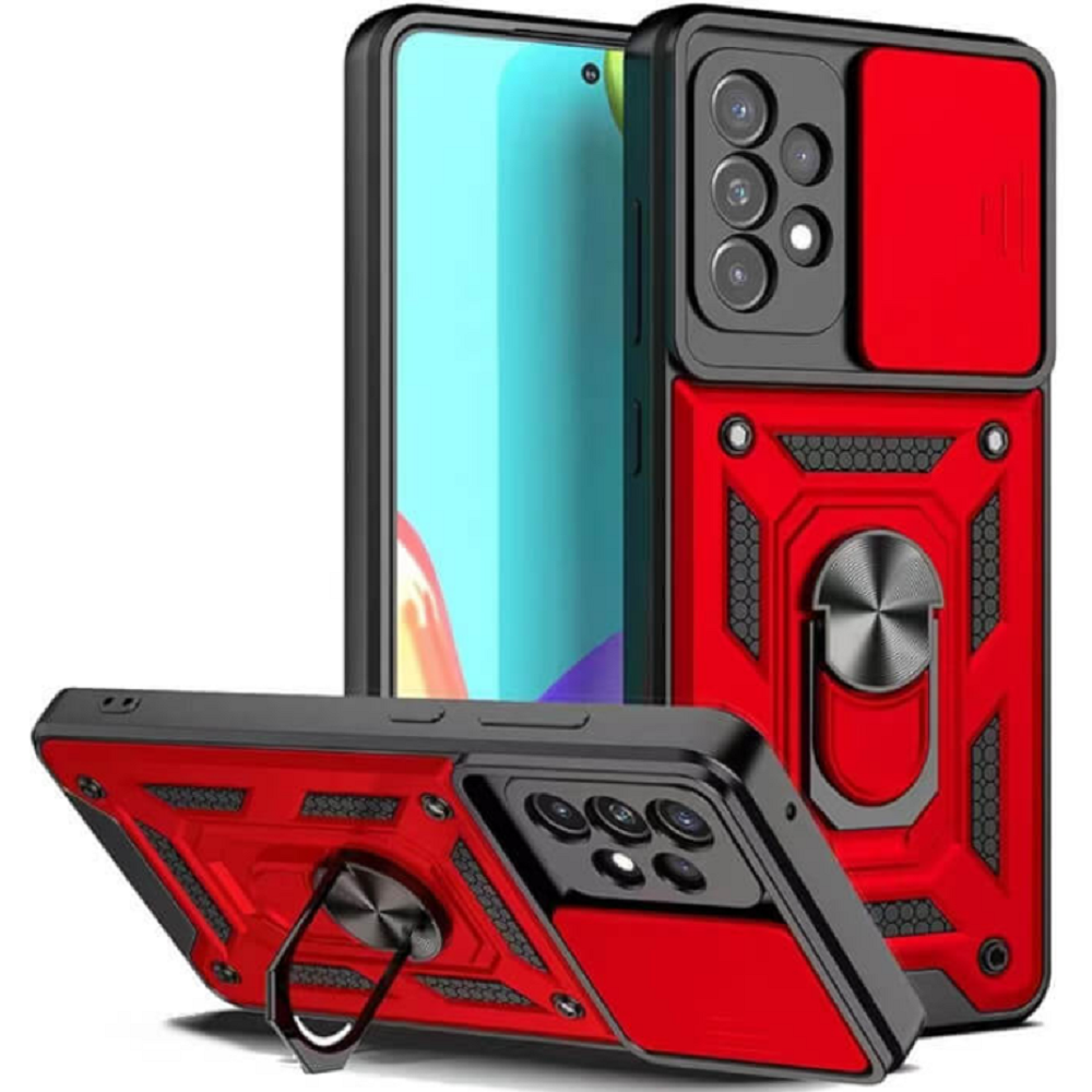 Bodycell Armor Slide - Ανθεκτική Θήκη Samsung Galaxy A32 4G με Κάλυμμα για την Κάμερα & Μεταλλικό Ring Holder - Red (5206015004629)