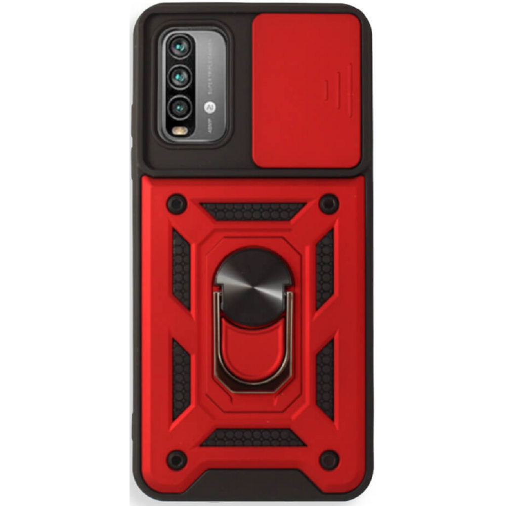 Bodycell Armor Slide - Ανθεκτική Θήκη Xiaomi Poco M3 με Κάλυμμα για την Κάμερα & Μεταλλικό Ring Holder - Red (5206015010736)