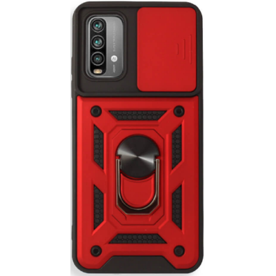 Bodycell Armor Slide - Ανθεκτική Θήκη Xiaomi Poco M3 με Κάλυμμα για την Κάμερα & Μεταλλικό Ring Holder - Red (5206015010736)