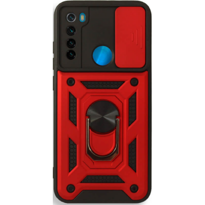 Bodycell Armor Slide - Ανθεκτική Θήκη Xiaomi Redmi Note 8 / Note 8 2021 με Κάλυμμα για την Κάμερα & Μεταλλικό Ring Holder - Red (5206015004049)