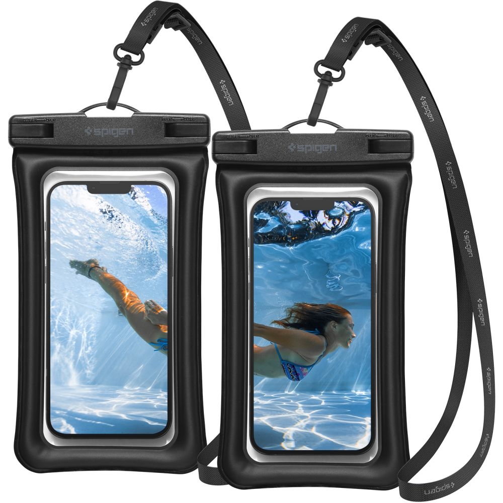 Spigen A610 Aqua Shield Universal Waterproof Floating Case - Αδιάβροχη Θήκη για Κινητά έως 6.8'' - IPX8 - Black - 2 Τεμάχια (AMP04527)