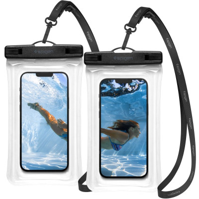 Spigen A601 Aqua Shield Universal Waterproof Floating Case - Αδιάβροχη Θήκη για Κινητά έως 6.8'' - IPX8 - Crystal Clear - 2 Τεμάχια (AMP04528)