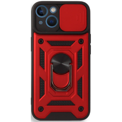 Bodycell Armor Slide - Ανθεκτική Θήκη Apple iPhone 13 με Κάλυμμα για την Κάμερα & Μεταλλικό Ring Holder - Red (5206015003271)