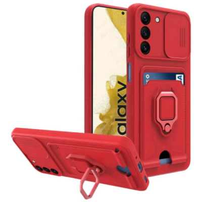 Bodycell Multifunction - Ανθεκτική Θήκη Samsung Galaxy S22 5G με Λουράκι Λαιμού / Κάλυμμα Κάμερας / Ring Holder / Υποδοχή Κάρτας - Red (5206015004421)