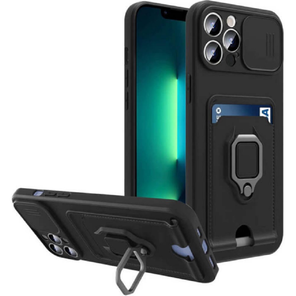 Bodycell Multifunction - Ανθεκτική Θήκη Apple iPhone 13 Pro Max με Λουράκι Λαιμού / Κάλυμμα Κάμερας / Ring Holder / Υποδοχή Κάρτας - Black (5206015004834)