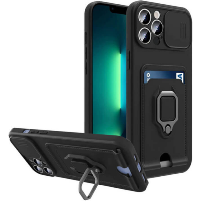 Bodycell Multifunction - Ανθεκτική Θήκη Apple iPhone 13 Pro Max με Λουράκι Λαιμού / Κάλυμμα Κάμερας / Ring Holder / Υποδοχή Κάρτας - Black (5206015004834)