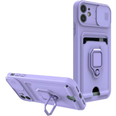 Bodycell Multifunction - Ανθεκτική Θήκη Apple iPhone 11 με Λουράκι Λαιμού / Κάλυμμα Κάμερας / Ring Holder / Υποδοχή Κάρτας - Purple (5206015003134)