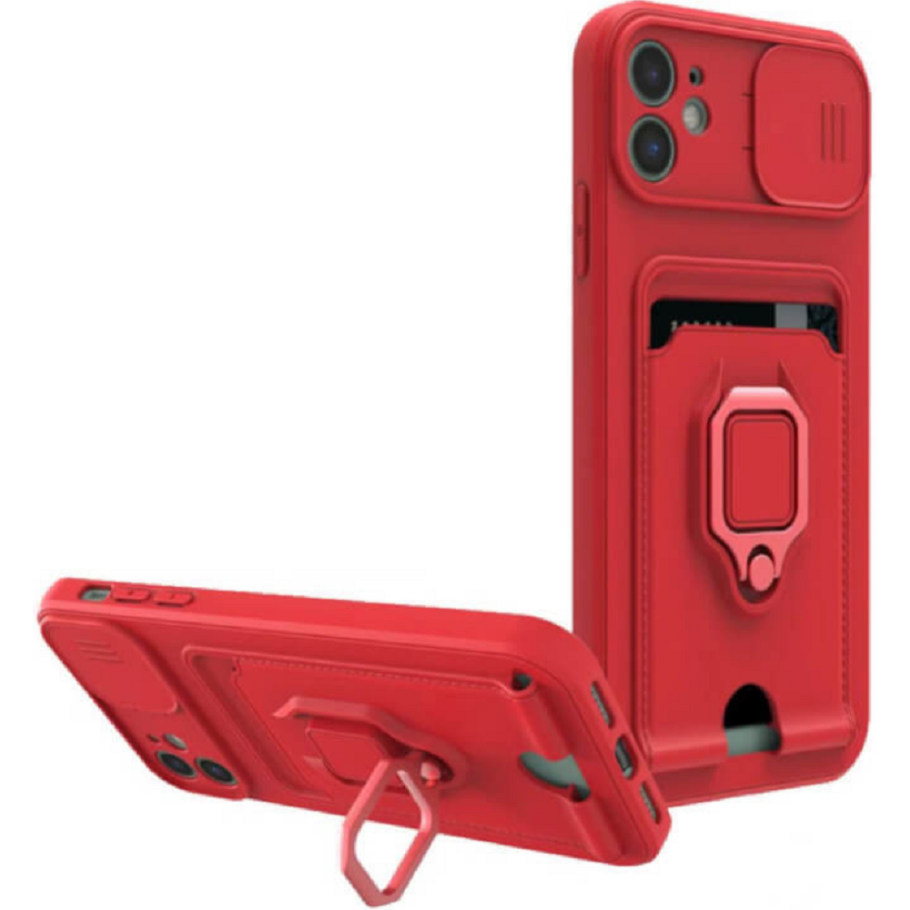 Bodycell Multifunction - Ανθεκτική Θήκη Apple iPhone 11 με Λουράκι Λαιμού / Κάλυμμα Κάμερας / Ring Holder / Υποδοχή Κάρτας - Red (5206015003165)