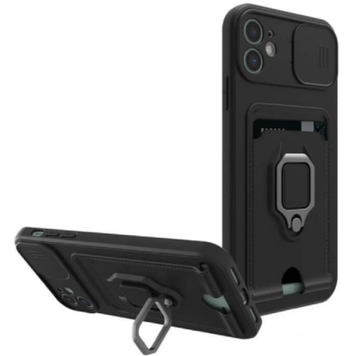 Bodycell Multifunction - Ανθεκτική Θήκη Apple iPhone 11 με Λουράκι Λαιμού / Κάλυμμα Κάμερας / Ring Holder / Υποδοχή Κάρτας - Black (5206015003097)