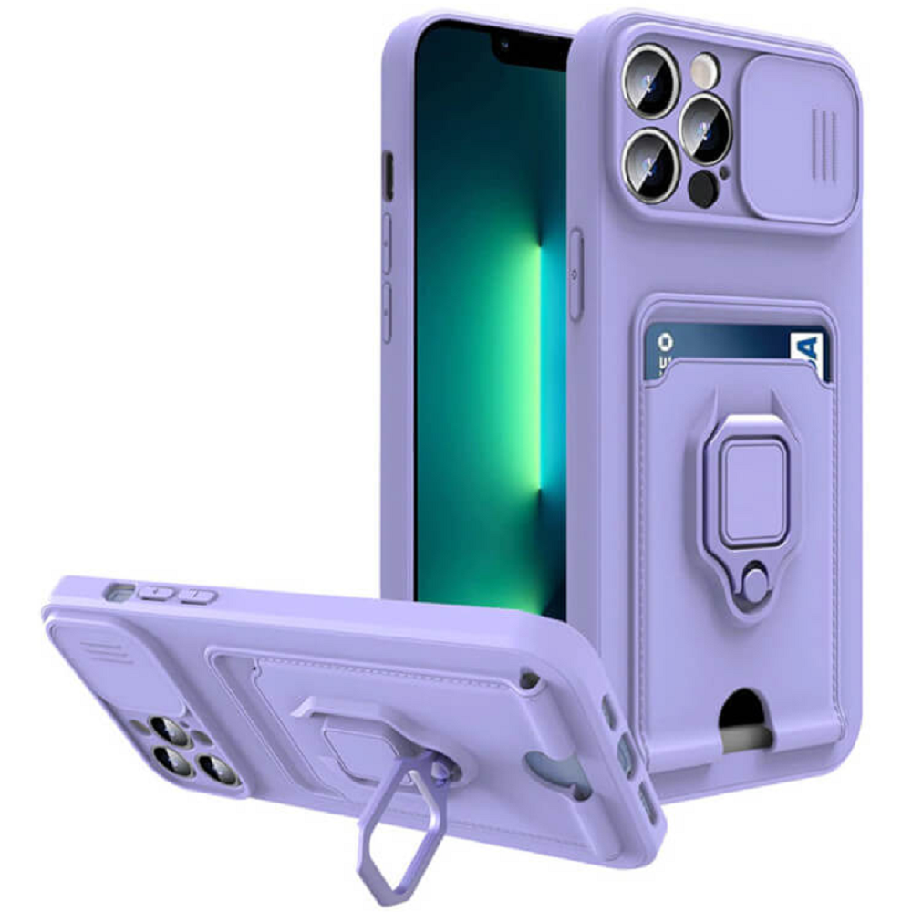 Bodycell Multifunction - Ανθεκτική Θήκη Apple iPhone 13 Pro με Λουράκι Λαιμού / Κάλυμμα Κάμερας / Ring Holder / Υποδοχή Κάρτας - Purple (5206015004773)