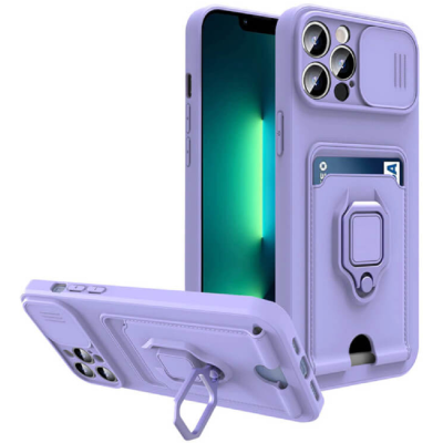 Bodycell Multifunction - Ανθεκτική Θήκη Apple iPhone 13 Pro με Λουράκι Λαιμού / Κάλυμμα Κάμερας / Ring Holder / Υποδοχή Κάρτας - Purple (5206015004773)