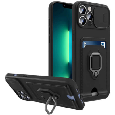 Bodycell Multifunction - Ανθεκτική Θήκη Apple iPhone 13 Pro με Λουράκι Λαιμού / Κάλυμμα Κάμερας / Ring Holder / Υποδοχή Κάρτας - Black (5206015004742)