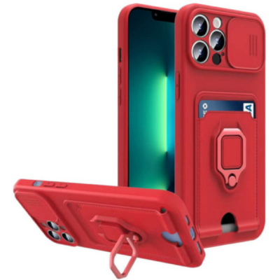 Bodycell Multifunction - Ανθεκτική Θήκη Apple iPhone 13 Pro με Λουράκι Λαιμού / Κάλυμμα Κάμερας / Ring Holder / Υποδοχή Κάρτας - Red (5206015004803)