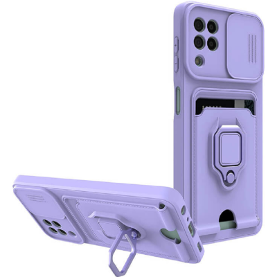 Bodycell Multifunction - Ανθεκτική Θήκη Samsung Galaxy A22 4G / M32 4G με Λουράκι Λαιμού / Κάλυμμα Κάμερας / Ring Holder / Υποδοχή Κάρτας - Purple (5206015012099)